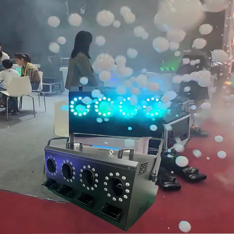 New Products 4Hole 1500W 4 Export Smoke machine and bubble machine with LED ring using in Party Weeding stage