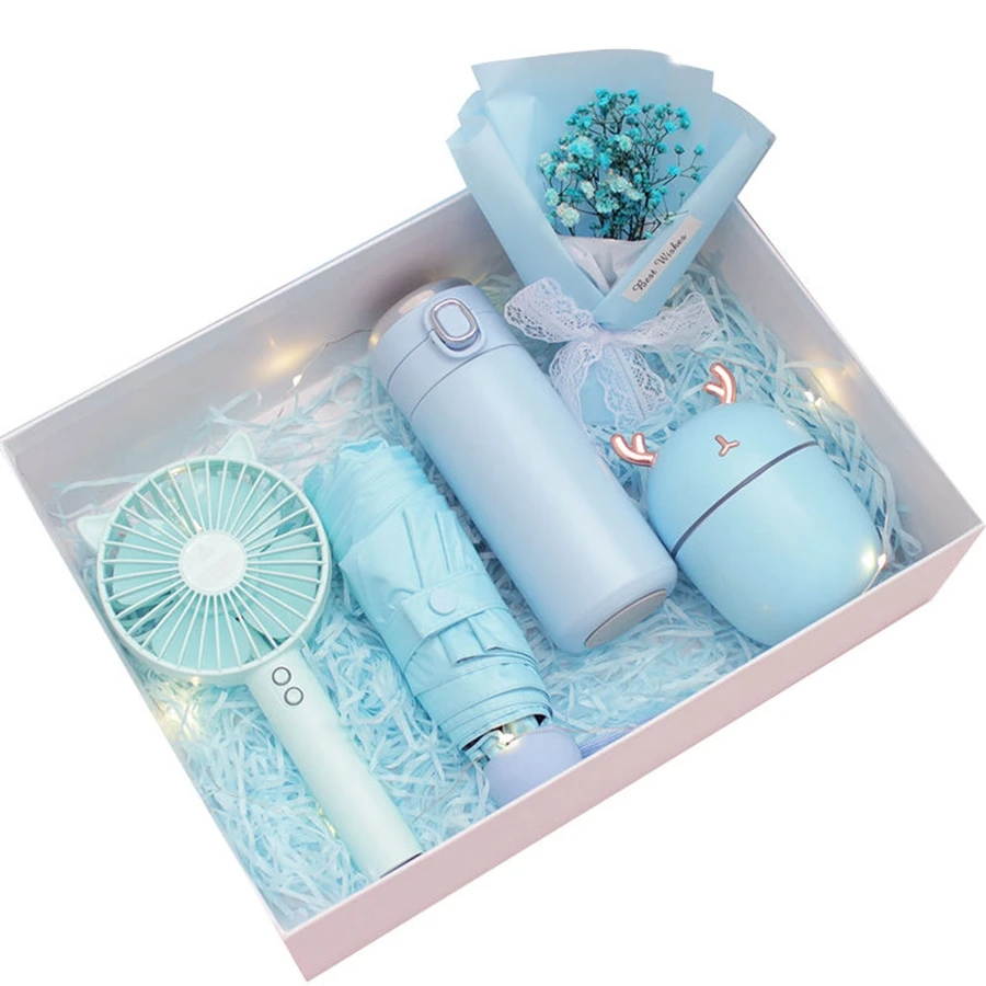 Pink Blue flower+umbrella+vacuum flask Gift Set for Woman Promotional Multipurpose New Year Gifts mothers day gifts