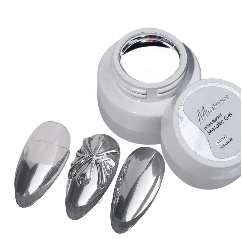 Free Logo 6ml Metal Gel Nail Polish UV Led Mirror Silver Metallic Painting Gel Nail Polish