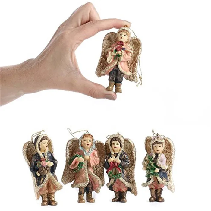 poly resin craft 12 Resin Painted Miniature Assorted Style Victorian Angel Ornaments for Tree Trim, Package Embellishments