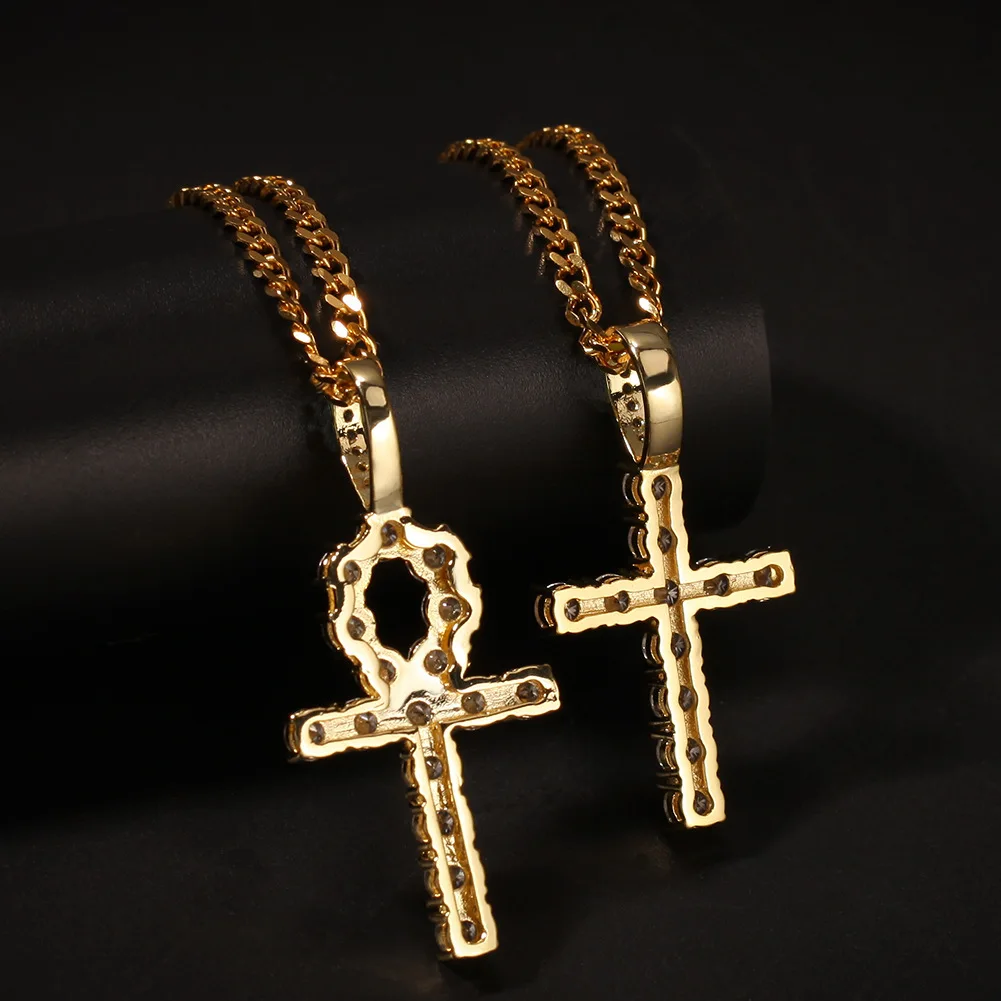 Pass Diamond Tester VVS Moissanite 925 Silver 10k 14K 18k Real Gold Plating Egyptian Ankh Small Cross Pendant Necklace