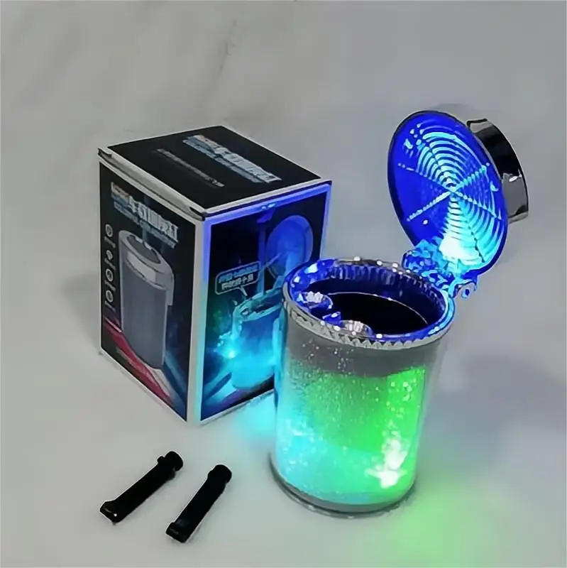 Car Ashtray With LED Light Cigarette Cigar Ash Tray Container Smoke Ash Cylinder Smoke Cup Holder LED Colorful Ashtray