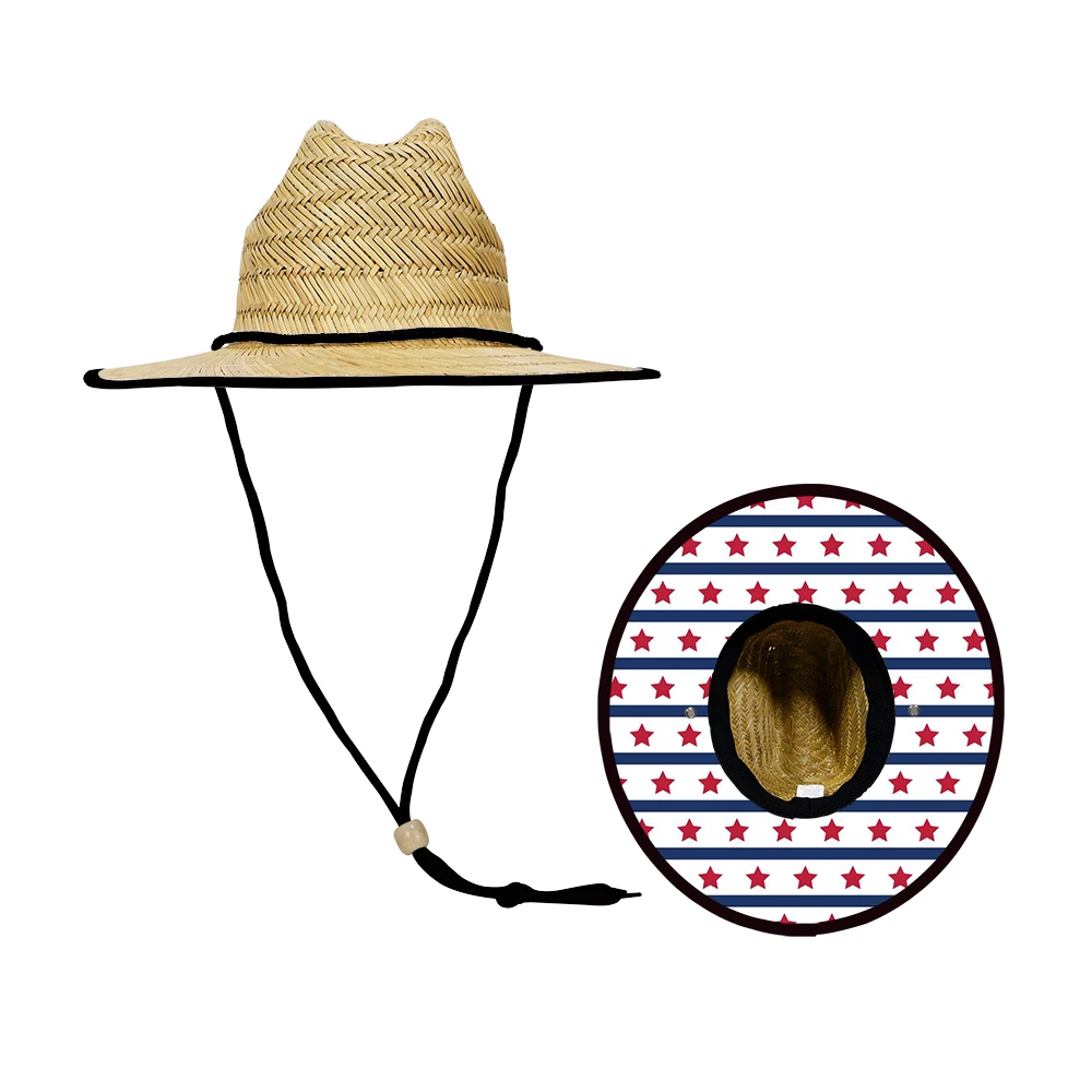 Ready to ship boys lifeguard hat tan color natural grass fishing kids hat summer for cool