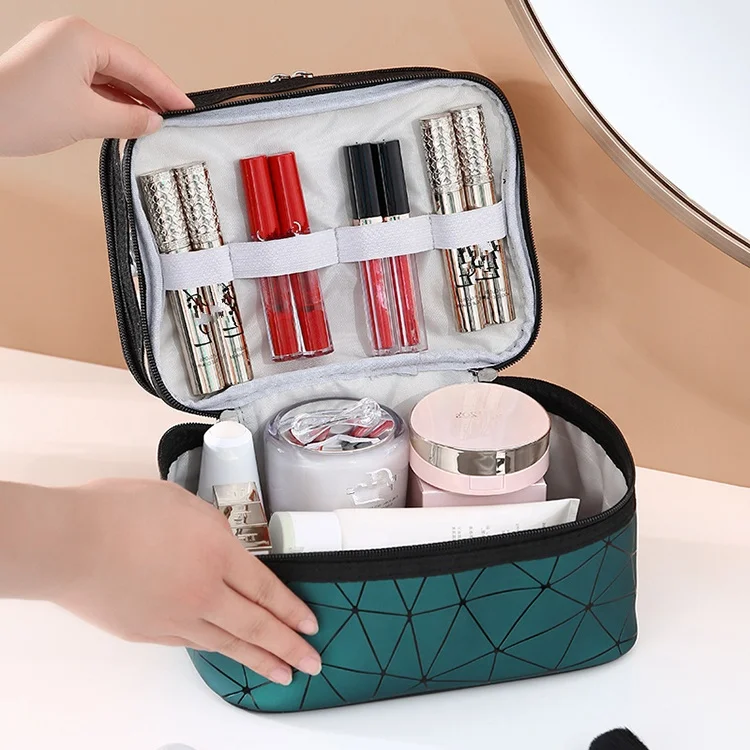 pink clear PVC double layer makeup pouch custom logo transparent wash travel women cosmetic bag
