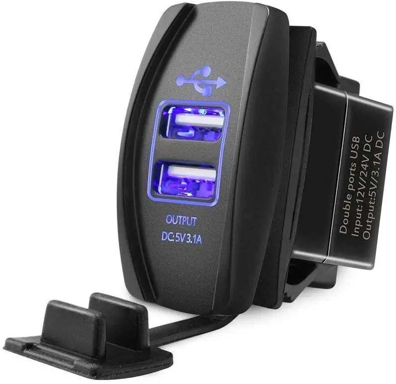 Rocker Switch Style Dual USB Car Charger 3.1A Socket With Led Backlight