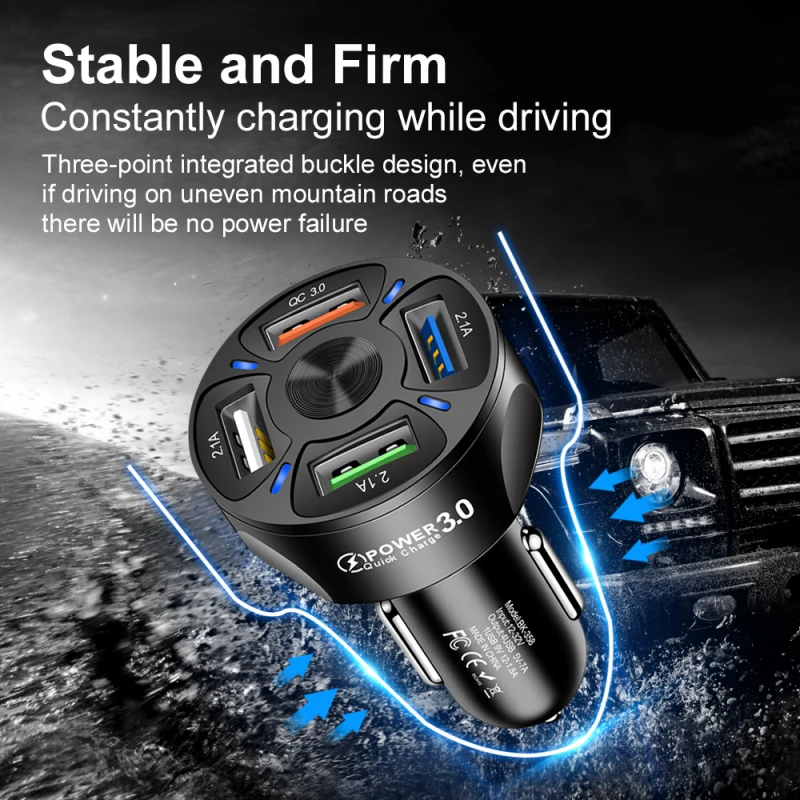  Автомобильное зарядное устройство для телефона с 4 USB портами QC3.0 адаптер быстрой зарядки