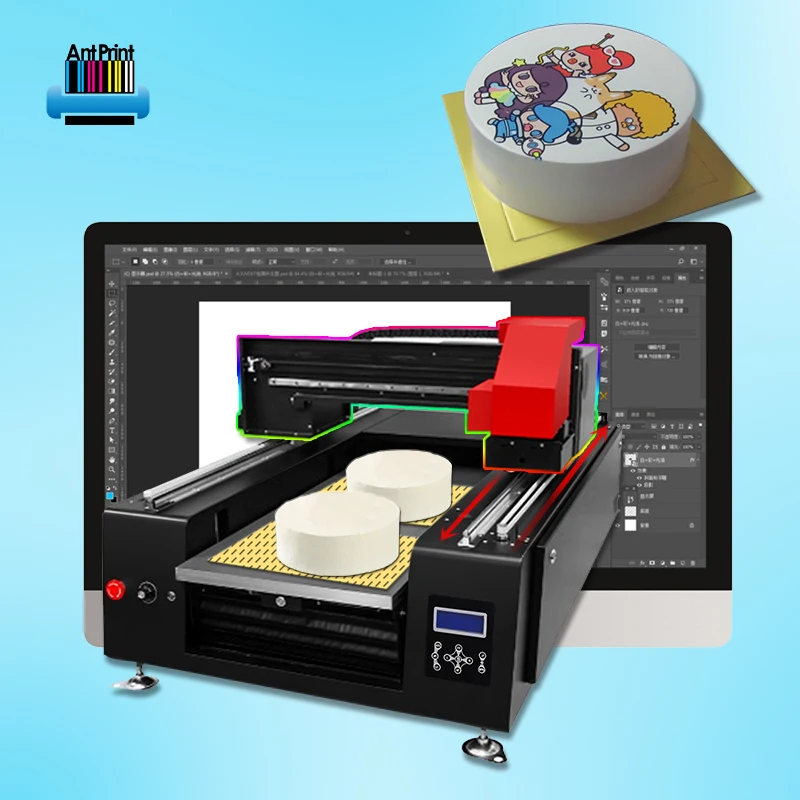 AntPrint multicolor food printer 6090 Edible ink inkjet printer for chocolate beans printing photo cartoon anime image on cakes