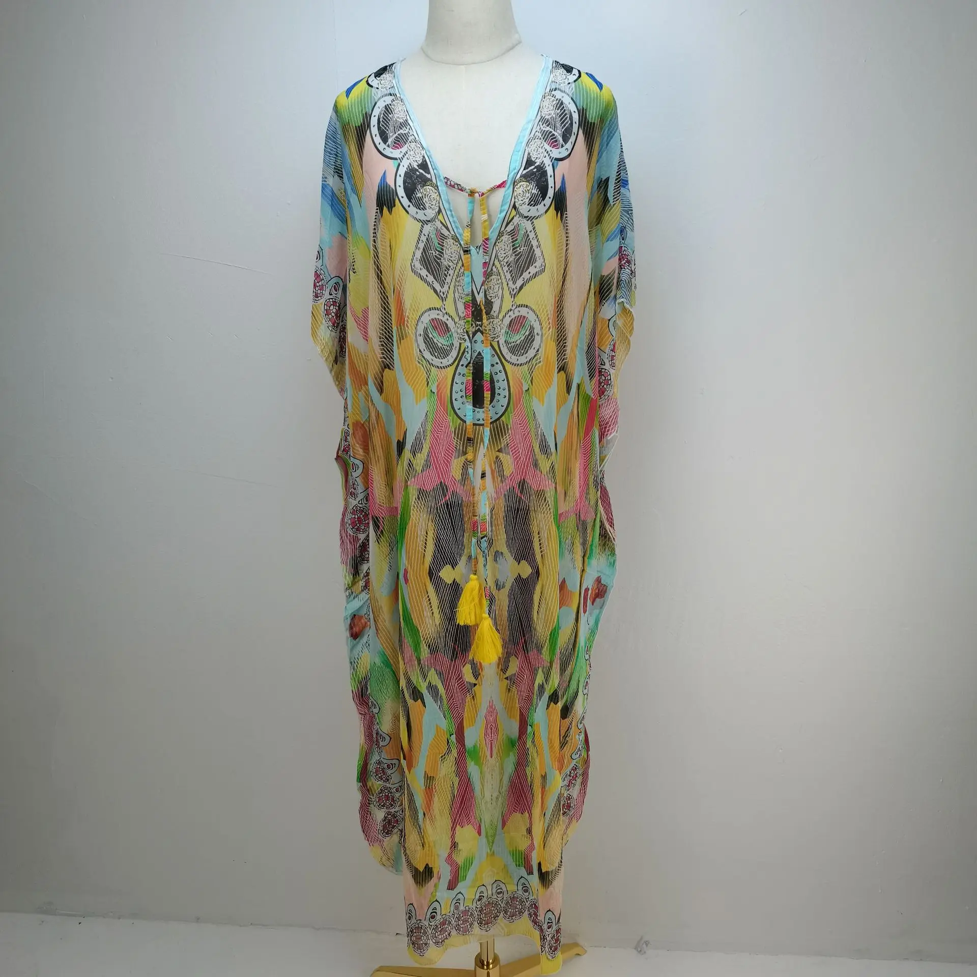 Wholesale Women Plus Size Cover Up Dresses Long Bikini Swimsuit Cover Ups Lingerie Abaya Print Chiffon Beach Cover Up