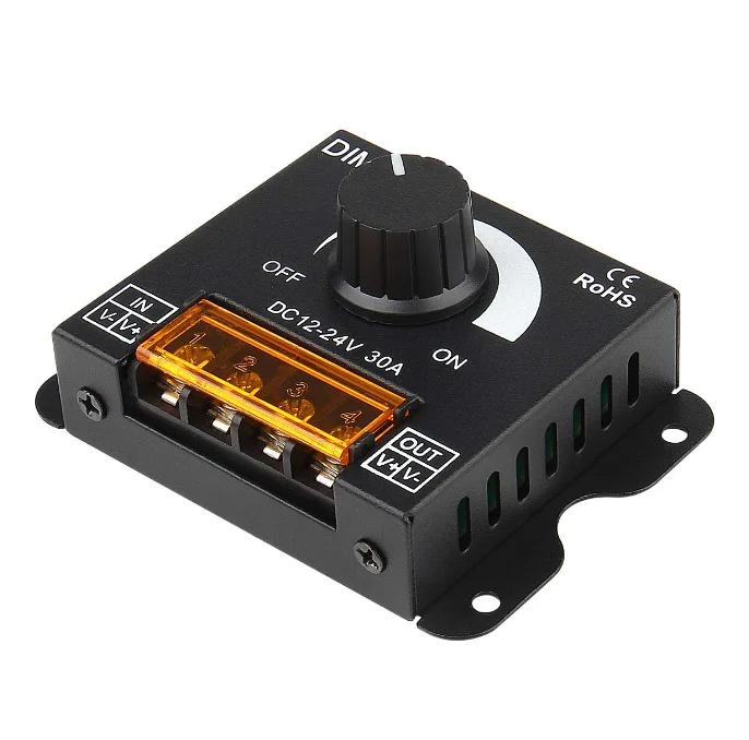 DC12V-24V 30A PWM Dimming Controller for Dimmer Knob Adjust Brightness ON/Off Switch with Aluminum Housing