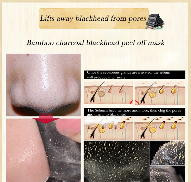 Private label facial pores impurity cleansing bamboo charcoal blackhead remover peel off mask