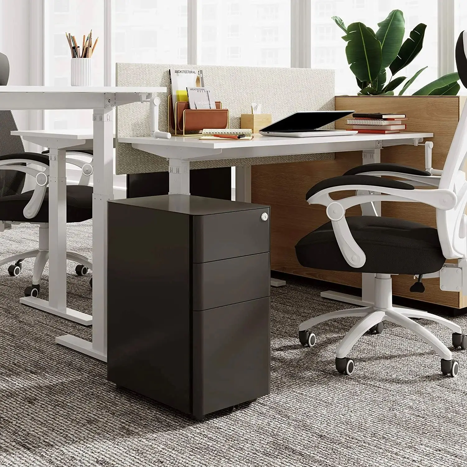 Metal Mobile 300mm Width Slim File Cabinet Storage 3 Drawers Office Furniture Pedestal Modern Steel Rolling Mobile Cabinet