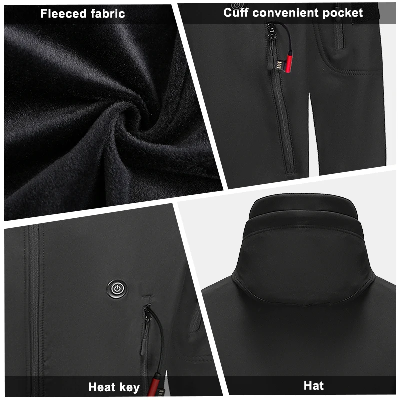 OEM Washable Three-speed temperature control Heated Jacket With Battery winter 5V Hooded Heated jackets coat