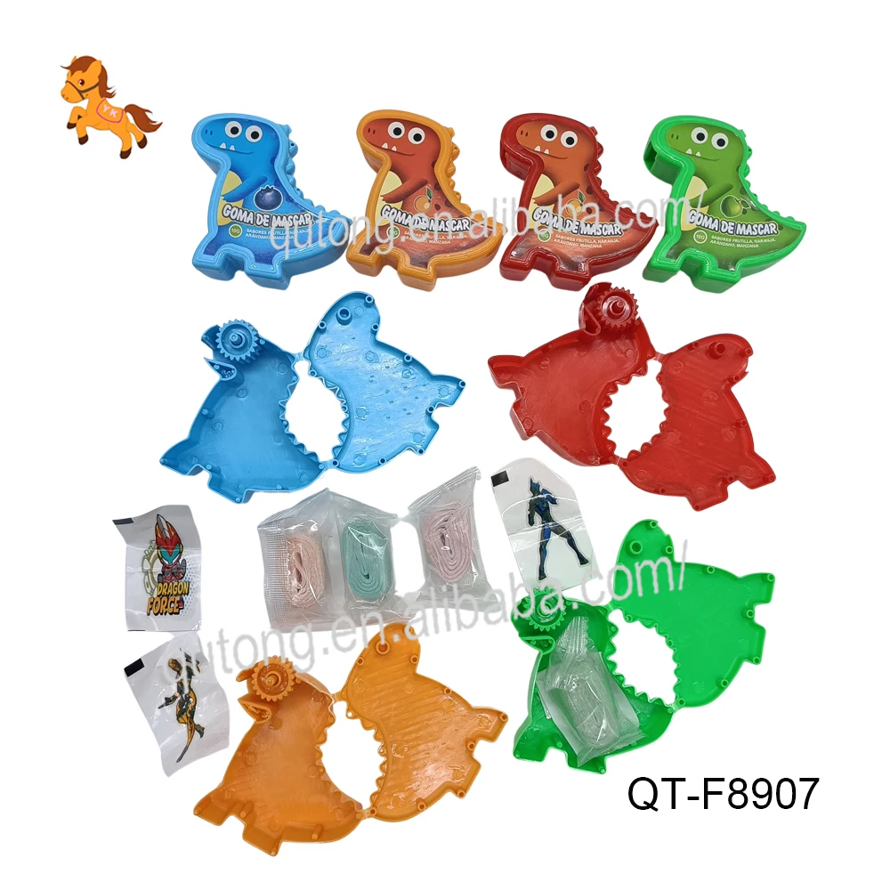 10grams roll in Cartoon Dinosaur Plastic container bubble gum candy With Tattoo Sticker