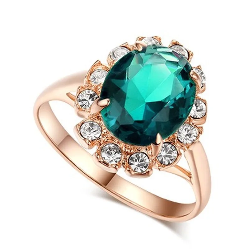 Classic Emerald Rings Women Engagement Ring Rose Gold Zircon Diamond Ring Fashion Gemstone Sapphire Fine Jewelry