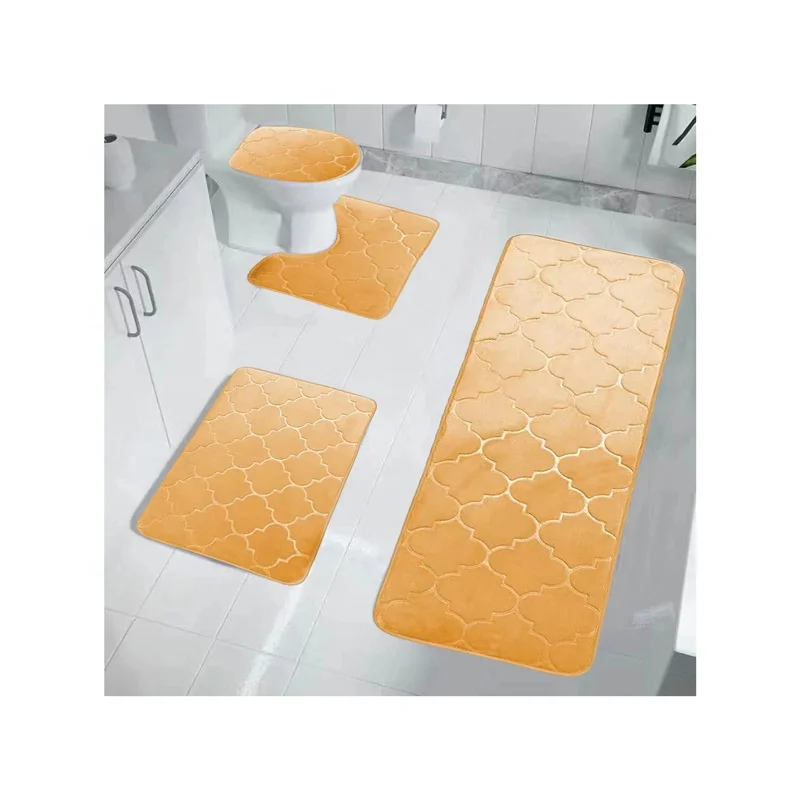 chenille carpet 4 Pc Classic Style Toilet Rug Set Absorbent Quick drying Non Slip PVC Bottom Bath Bathroom Mat Rug Set