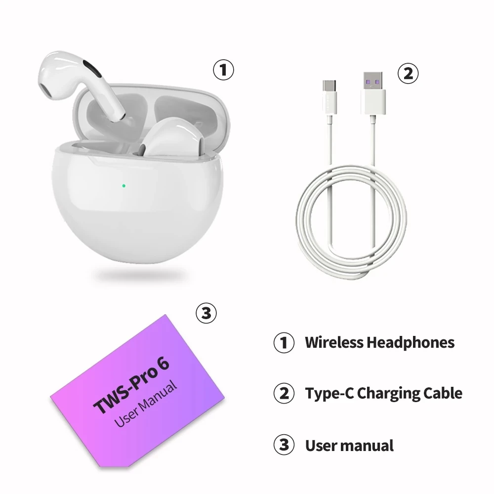 Pro6 ProB Hifi Stereo 5.0 BT Wireless Earphone Noise Canceling TWS 2021 New Headphones For iPhone Android