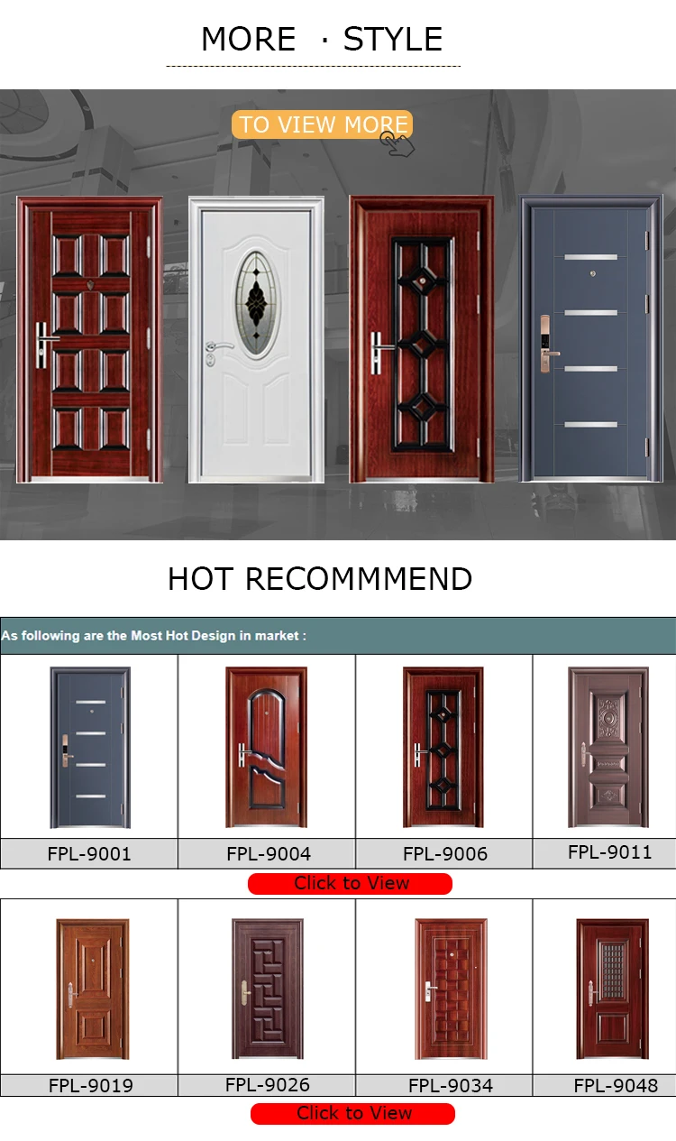 New Design Steel Sheet Material Honeycomb Filling Security Steel Doors