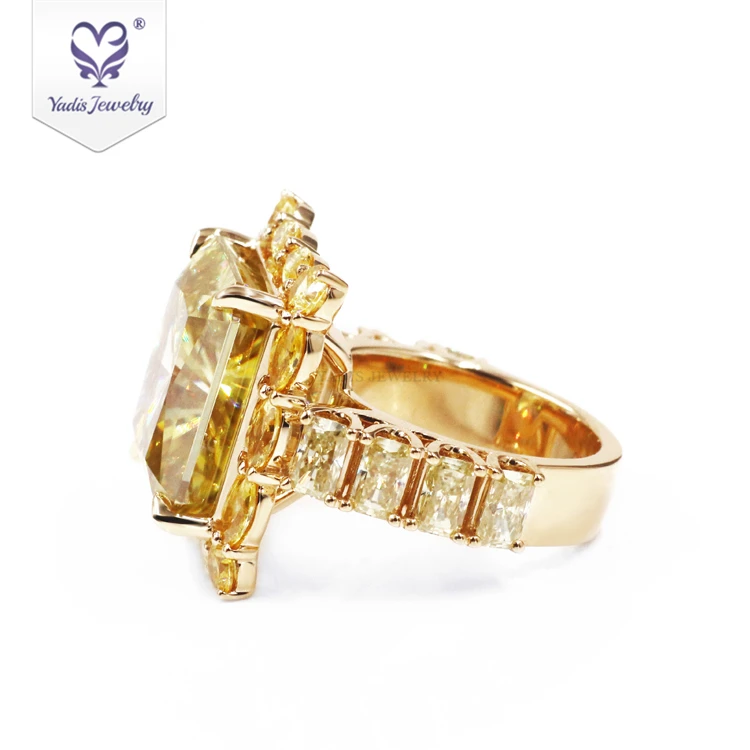 Yadis custom 14k 18K jewelry Yellow Gold Radiant Emerald Cut Yellow Moissanite Diamond Rings