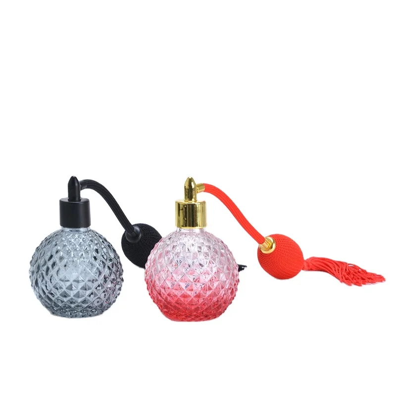 New Luxury Women 100ml Round Striped Big Size Vintage Airbag Spray Perfume Bottle With Atomizer