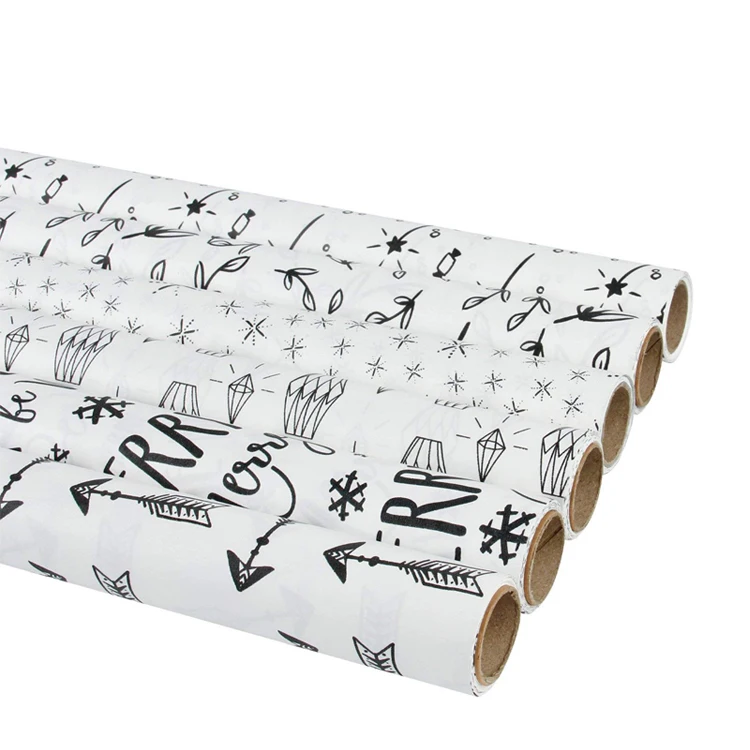 Vietnam free sample wholesale factory White Black print Kraft Gift Wrapping Paper