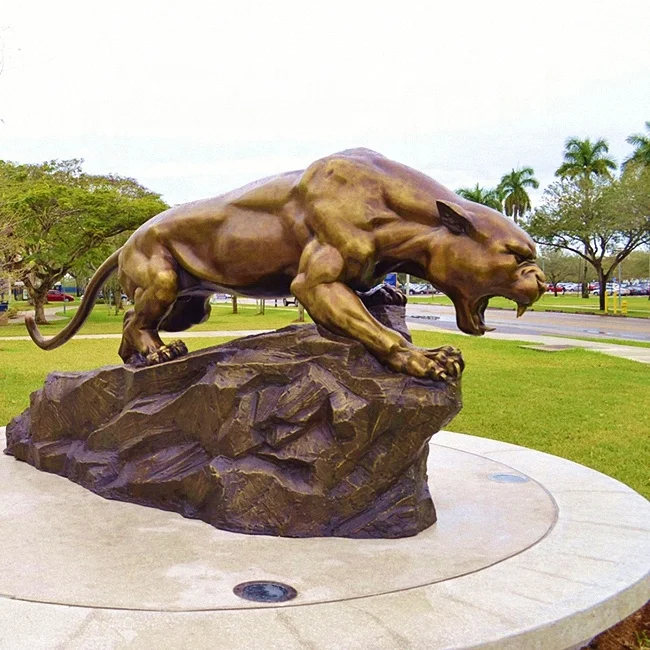 Garden Outdoor Large Wild Animal Black Metal Life Size Bronze Panther Sculpture