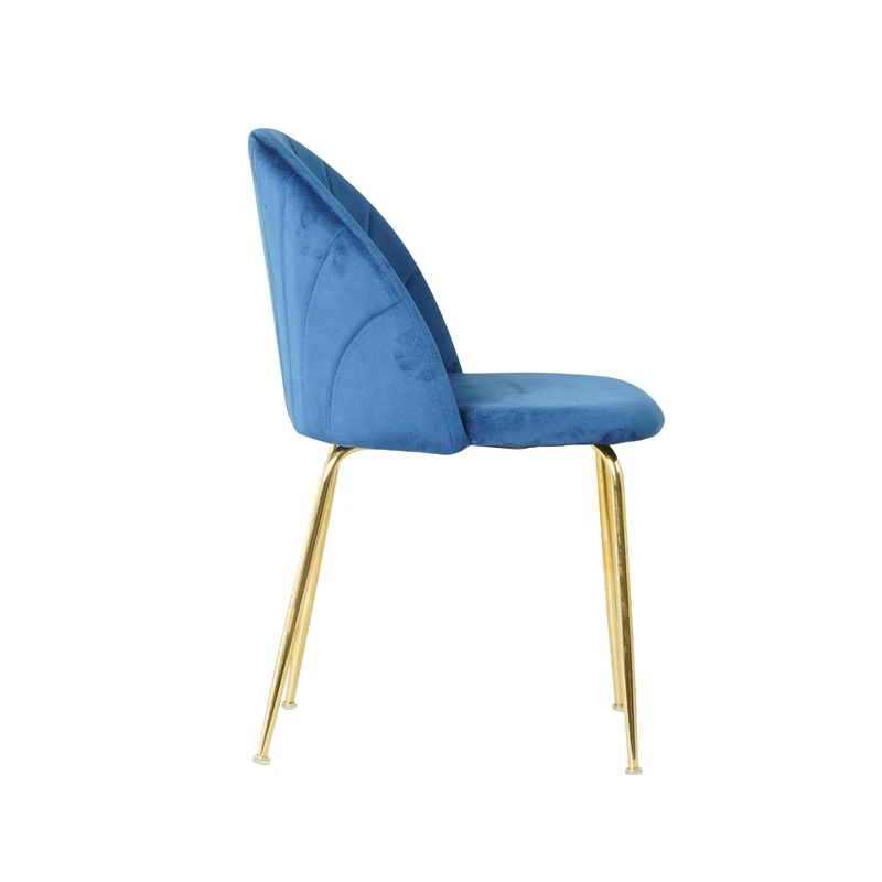 Factory Custom modern velvet upholstered fabric dining chair with golden chrome legs