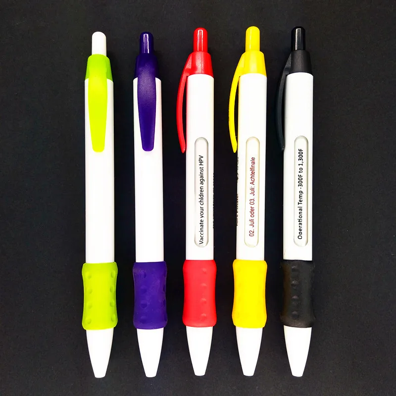 China Pen factory Made OEM Wide body TXT window Message Ball Pen with rubber grip