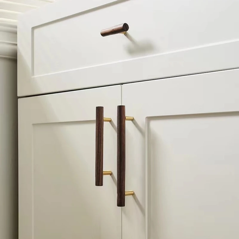 Nordic Wooden Long Drawer Knobs T bar Handle Walnut Cupboard Pulls Kitchen Wood Cabinet Door Handle