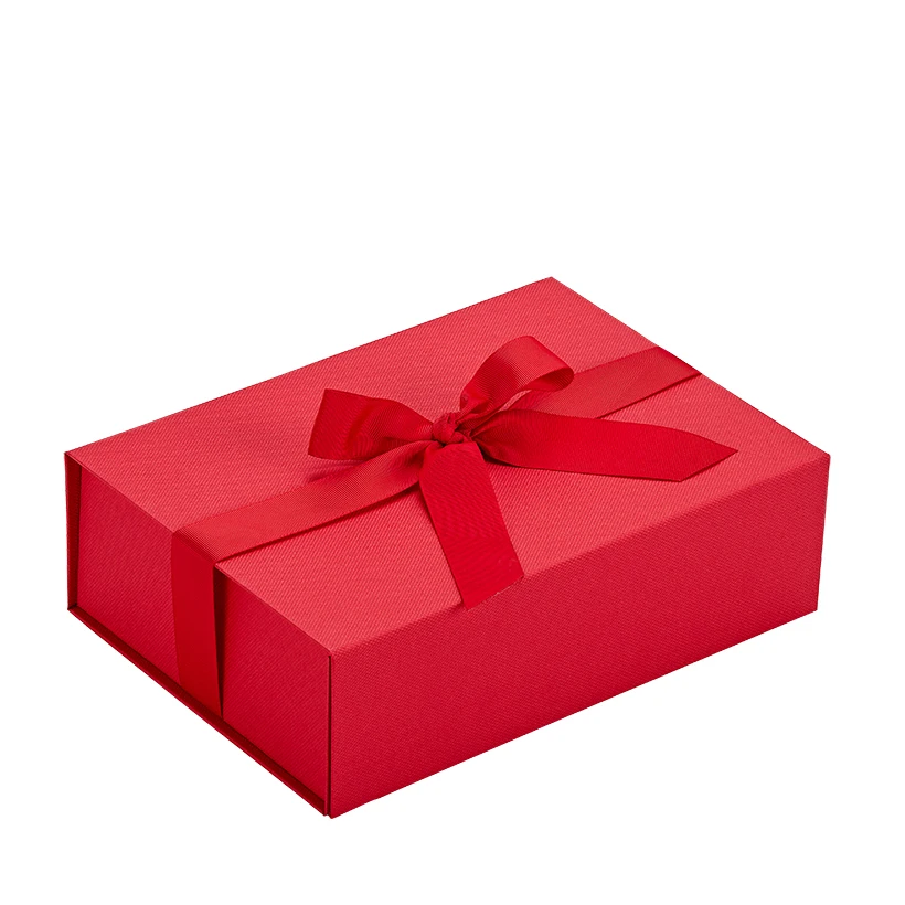 Red Silk Bowtie Customized Easier Forming Luxury Rigid Cardboard Gifts Food Red Paper Jewelry Food Shoe Box for Packaging