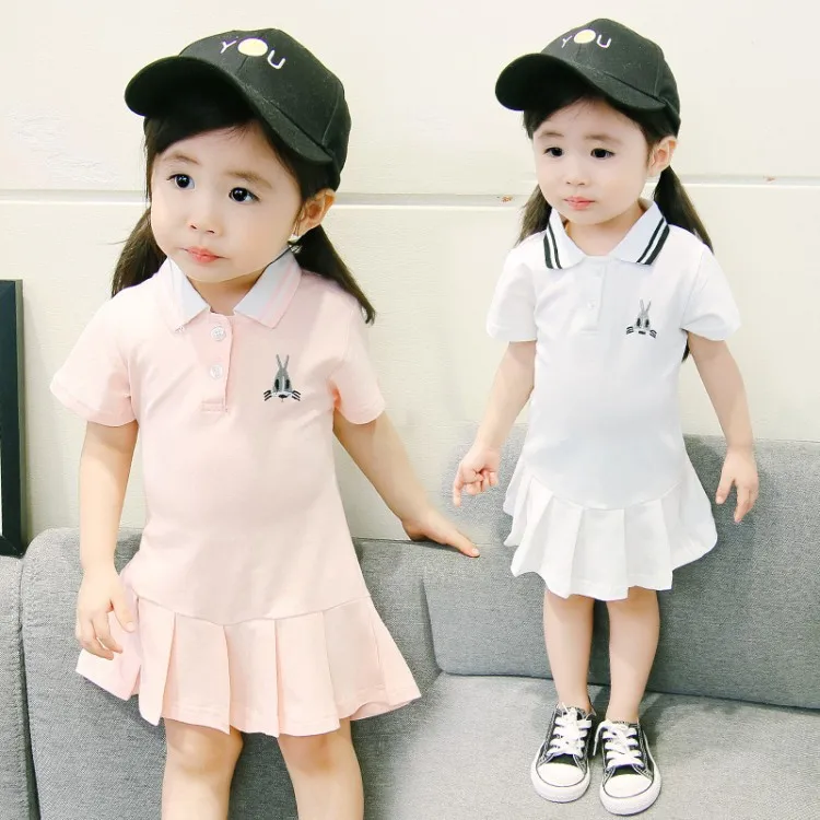 
Kids Baby Girls Summer Clothes Korean Dress Short Sleeve Sports Cotton Polo Summer Dresses for Girls 