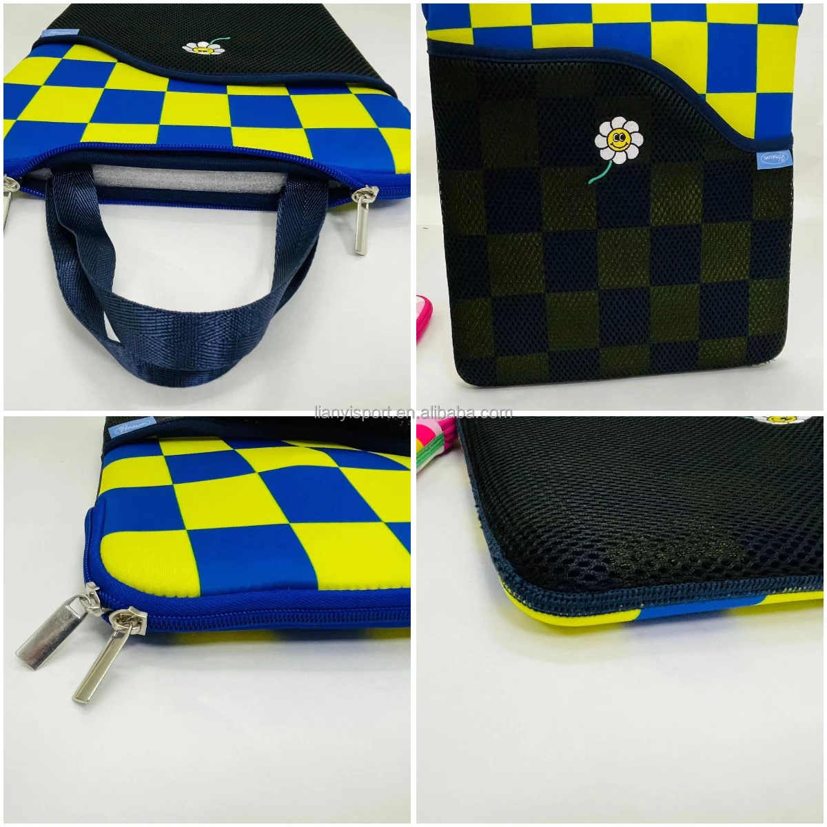 OEM Stylish Chromebook Sleeve in Neoprene White Blue Vintage Plaid Check Design Chromebook Case Slim Neoprene Laptop Sleeve