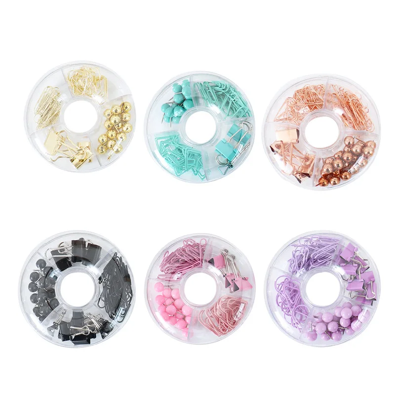 
Binder Clips Paper Clips Push Pins Sets With With Acrylic Box for Office School rose gold paper clips 
