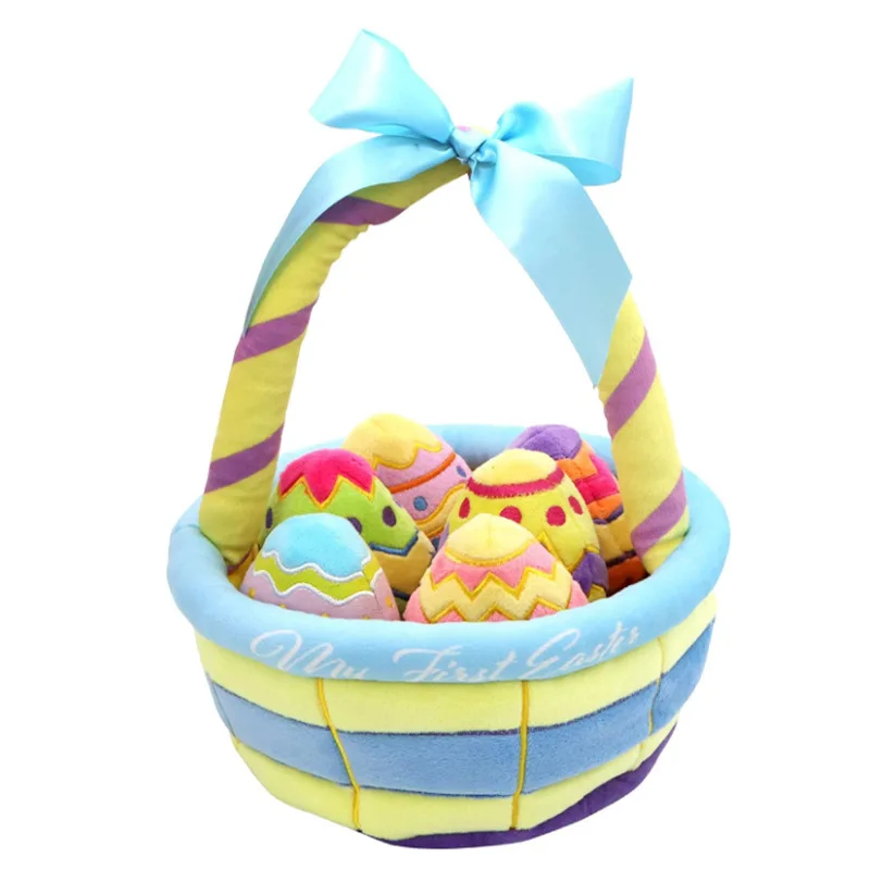 Custom Rabbit Plush Easter Chick and Big Egg Tote Basket Set For Kids