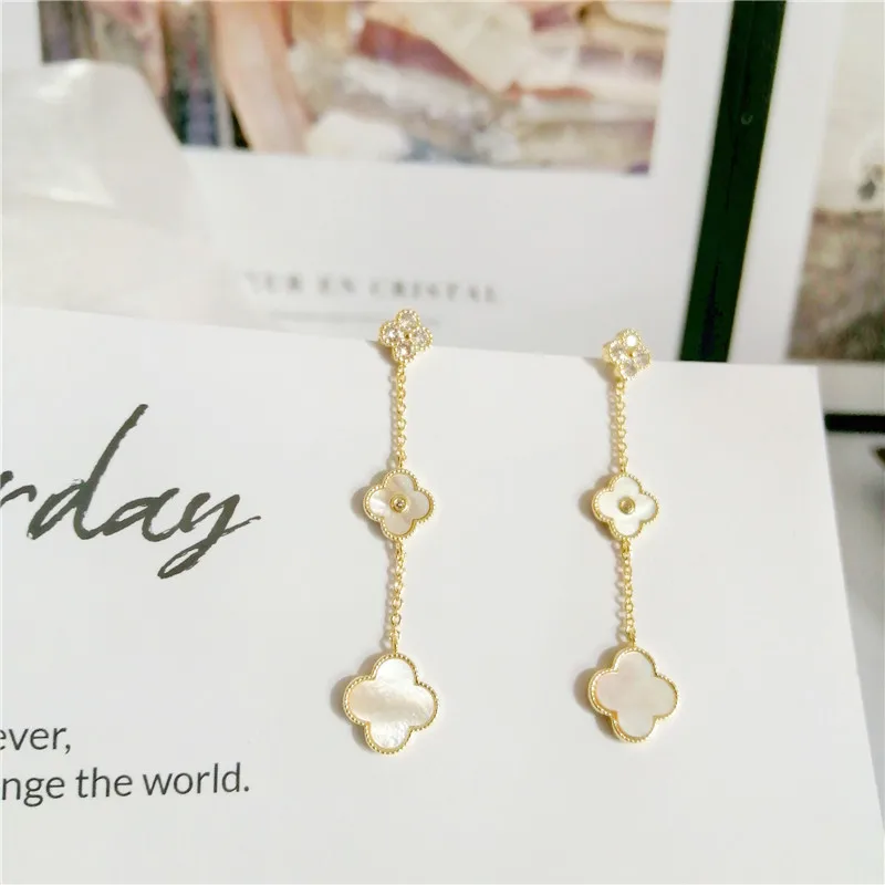 
Korea Fashion Luxury Brand Four Leaf Clover Earrings Shell Pendant Earring for Women Gold Plated Jewelry 