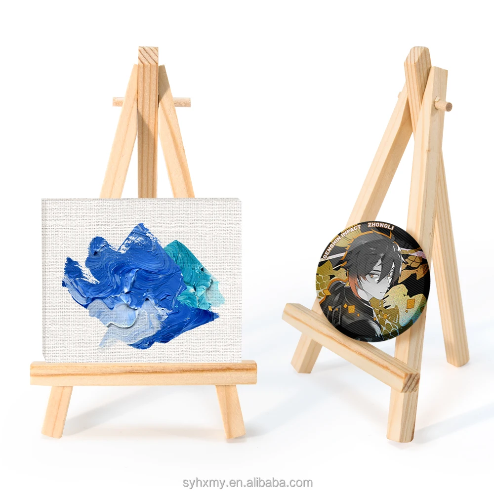 Mini Wood Display Easel, Natural Wooden Tripod Holder Stand for Displaying Small Canvases, Business Cards, Photos