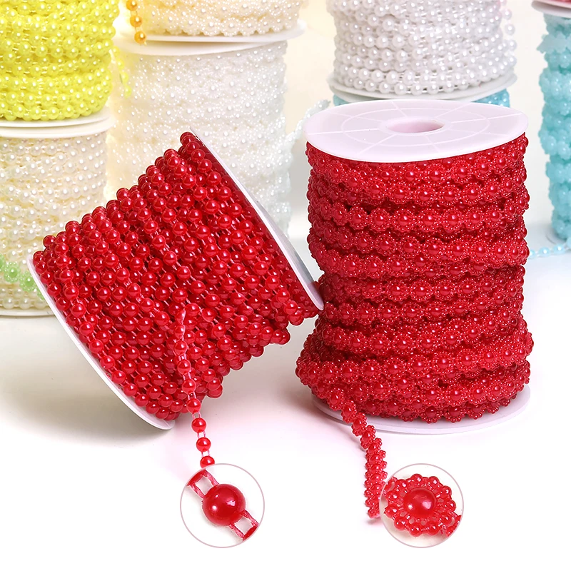 Xichuan 25 Meters Rroll Bulk Half Pearl Chain Accessories Flower Shape ABS Pearl Connected Beads Chain For Wedding