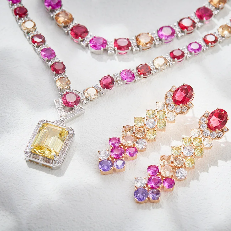 trendy bridal jewellery luxury yellow cz diamond pendant necklace set with earrings for women charm ready to ship