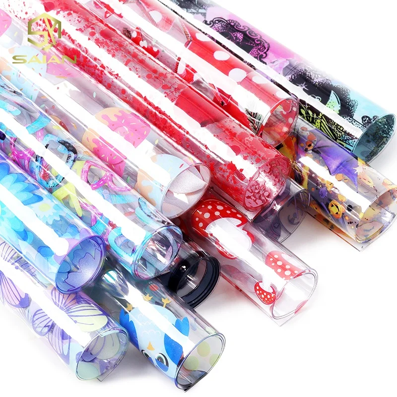 18in*53in Roll Custom Printed Pattern Design Film Transparent PVC Clear Vinyl Fabric for Pencil Bags Handmade Craft