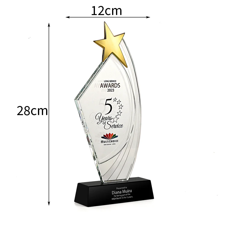 Сияющая Мода на заказ Новый хрустальный стеклянный трофей металлические пятиконечные звезды наградные качественные сувениры компании