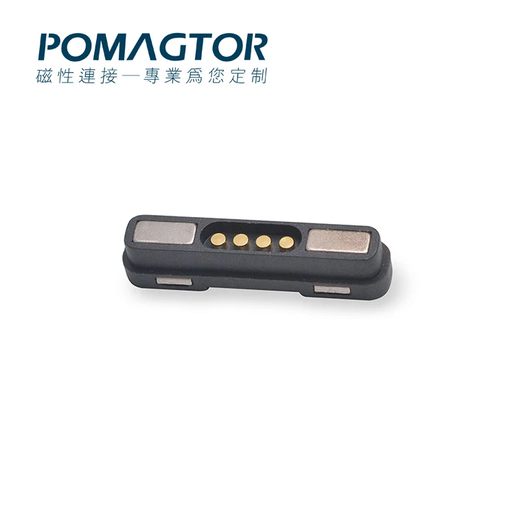 Pogo Waterproof Rectangular Type Magnetic Connector Pomagtor 4 Pin Black Brass Manufacturer USB Customized Ip67 PE Bag Durable