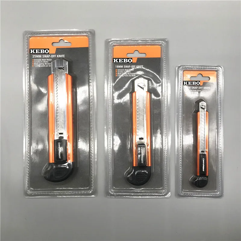 Aluminium push blade snap off quick change 5pcs blades auto loading utility cutter knife 9mm