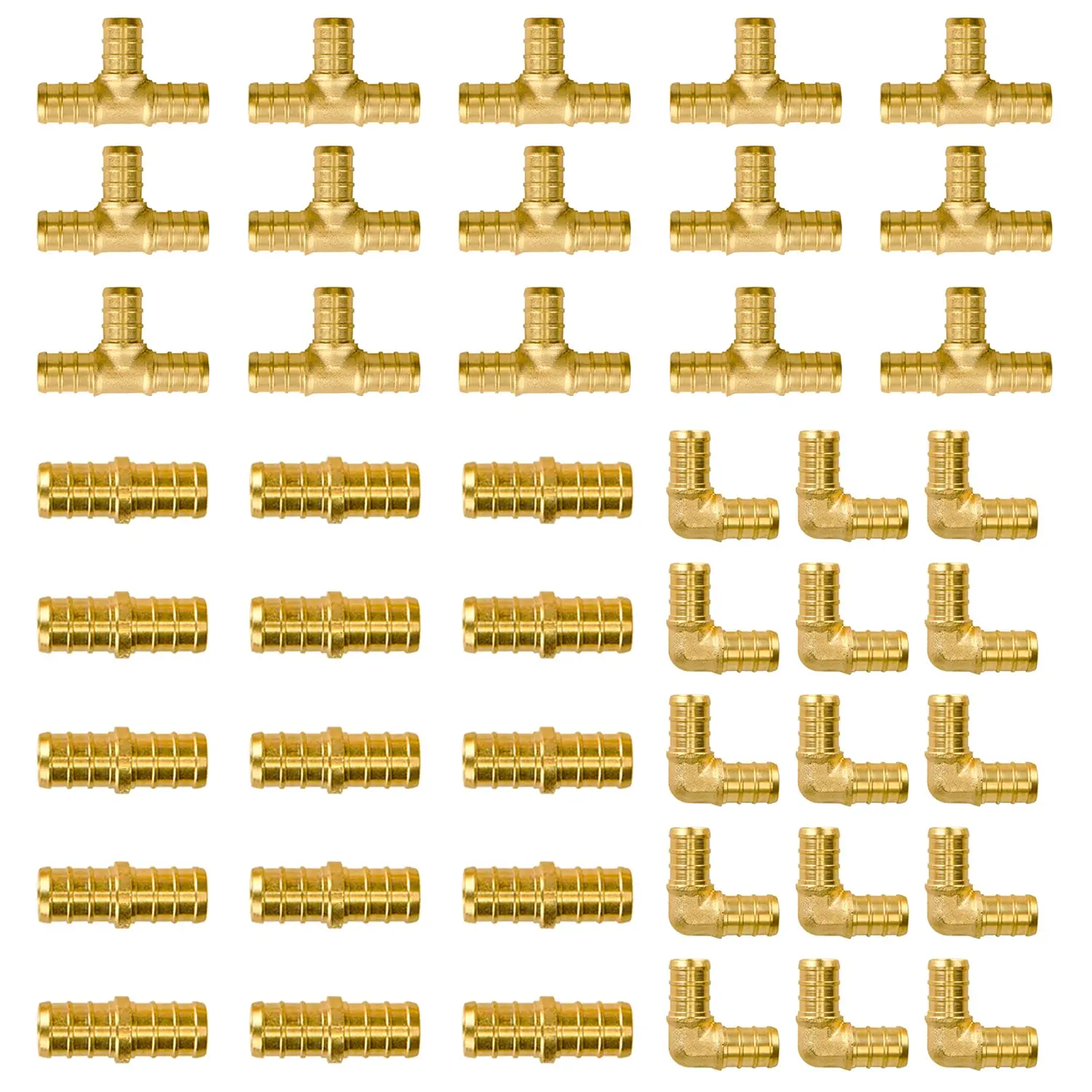 45-Pack Pex Fittings  90 Elbow Tee Coupling, No Lead Brass For PEX Pipe Plumbing Projects