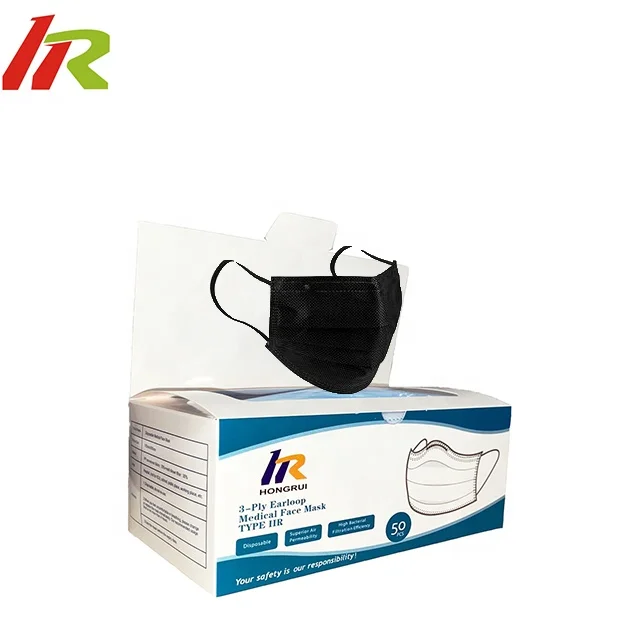 MOQ 1box/100pcs 3 Ply Fashion Mask PPE Non Woven Class II EN14683 Type IIR Adult Black Disposable Face Mask