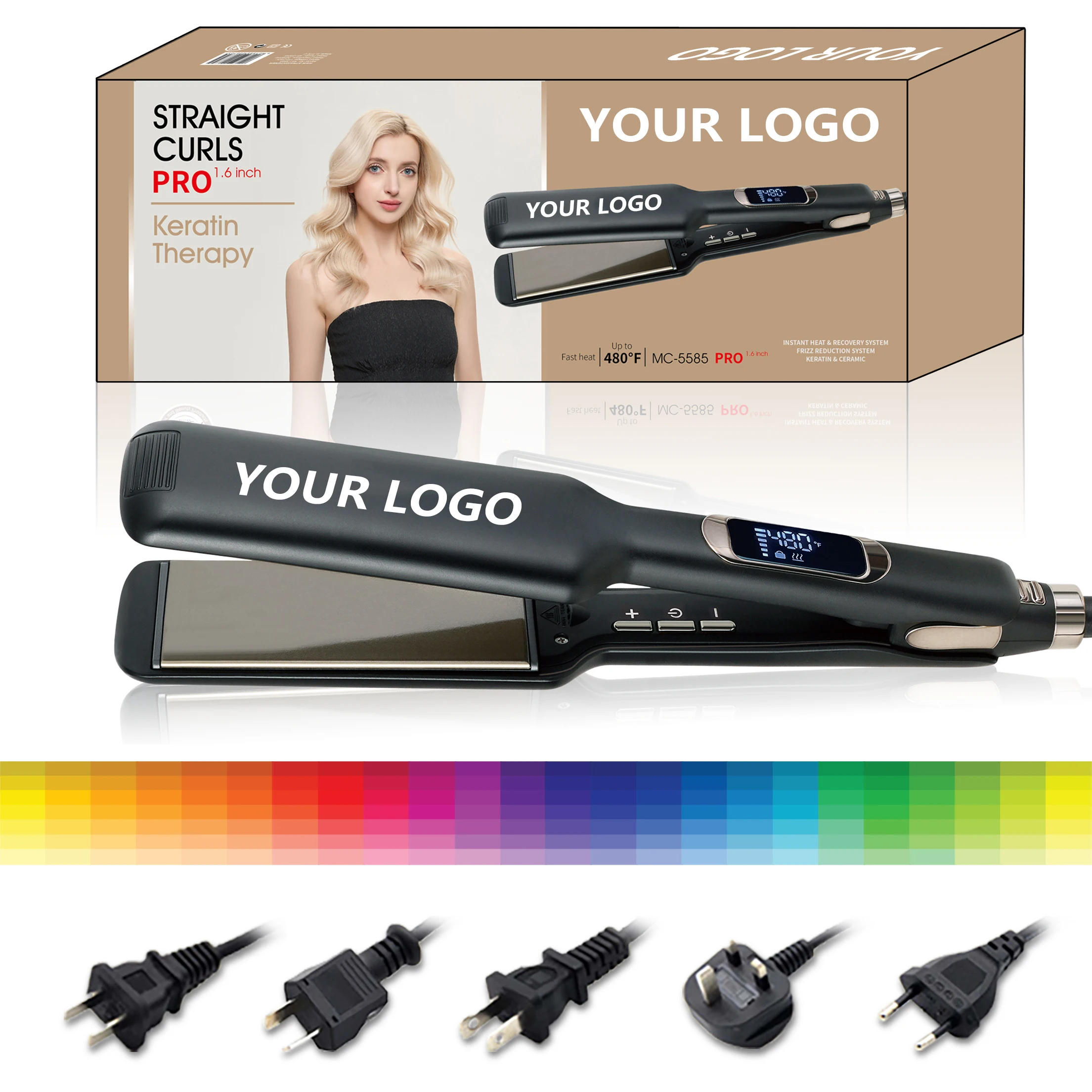 MAC Private Label Lcd Mch Fast Heat 1.6 Inch Wide Multi Function Hair Straightening Titanium Hair Flat Iron 480F