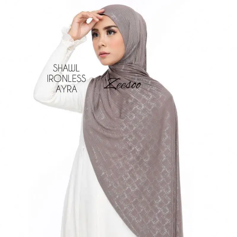 New Style Hot Selling Wholesale Muslim Women Shiny Stretchy Cotton Jersey Scarf Hijab Jacquard Viscose Scarf Women Hijab