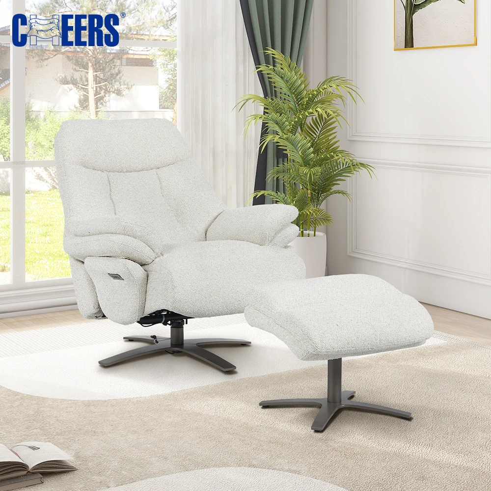 MANWAH CHEERS New Electric Fashional Fabric  Swiveling Recliner Chair Sofa Living Room Sofa Set  with ottoman and USB charger