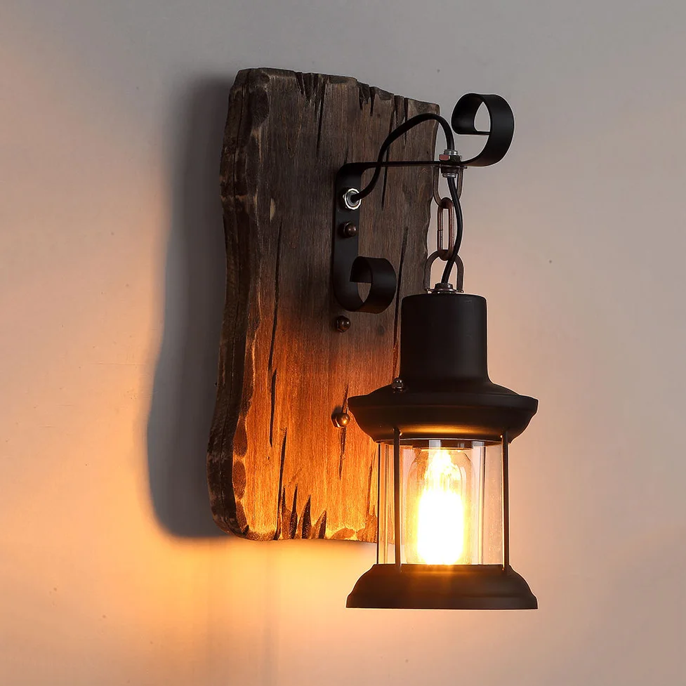 Industrial vintage wood lamp shade classic antique wall lighting decor for hotel bar factory cheap price