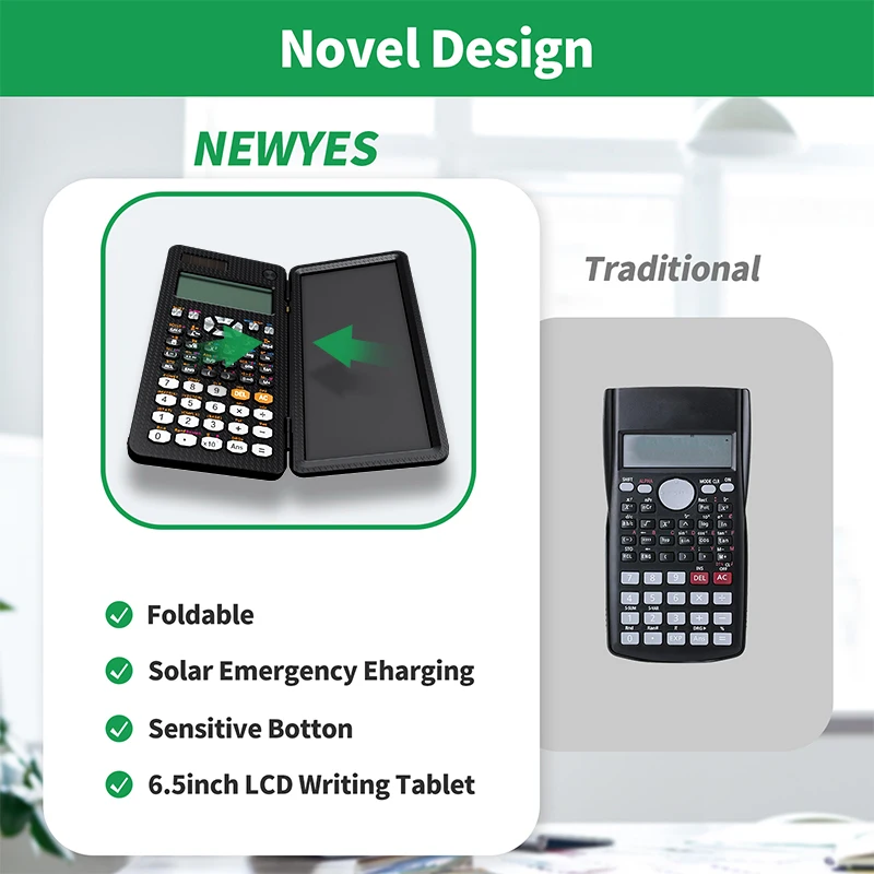 NEWYES Solar Flip Top Notepad 16 Digits Office School Lcd Writing Board Graphing Scientific Calculator Pad