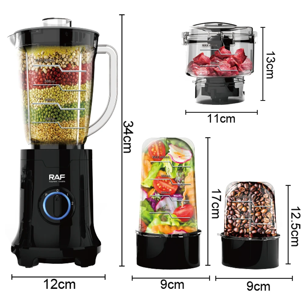 RAF Multifunction 4 in 1 Grinder Food Processor Yam Pounder Ice Crush Maker Blender Juicers Three Cups Smoothie Blender