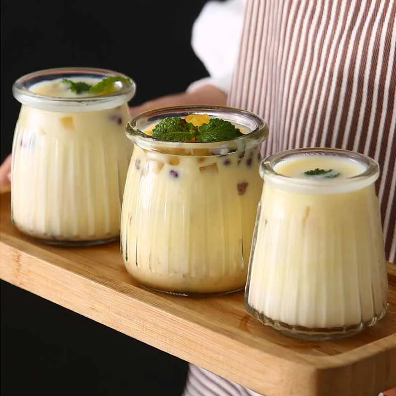 Wide Mouth Pudding Storage Jam Jar Small Glass Milk Yogurt Juice Bottle with Cork Lid Plastic